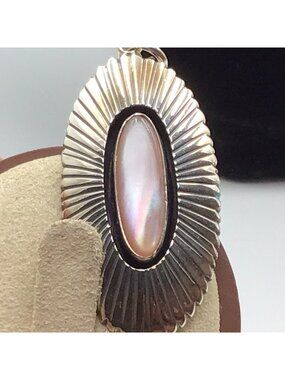 Pink Mother Of Pearl Shadow Box Pendant Sterling Silver Vintage 8g 1.75”